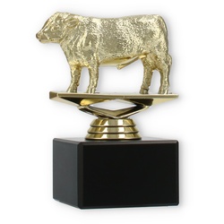 Pokal Kunststofffigur Hereford Stier gold auf schwarzem Marmorsockel 11,8cm