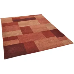 Wollteppich THEKO "Dalas - 7709", rot, B:70cm H:18mm L:140cm, Schurwolle, Teppiche, reine Wolle, handgeknüpft, Patchwork Design
