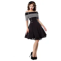 BELSIRA Jerseykleid Schulterfreies Retro Rockabilly 50er Jahre Pin up Vintage Jersey-Kleid schwarz 3XL