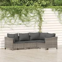 Ankonbej 4-tlg. Garten-Lounge-Set mit Kissen Grau Poly Rattan - Grau/Dunkelgrau