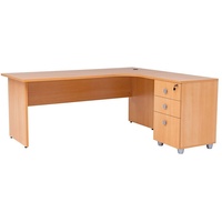 Furni24 Schreibtisch Winkelschreibtisch Dona,Holzfuss,Buche,180 cm, inkl. Beistellcontainer