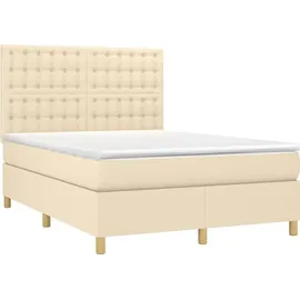 vidaXL Boxspringbett mit Matratze & LED Creme 140x200 cm Stoff