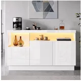 BlingBin Sideboard Wohnzimmerschrank, Acryl-Displayfach und Hochglanzfronten (Sideboard mit Stauraum, 1 St., 140x36x80 cm), Kommode Weiß Hochglanz, mit LED-Beleuchtung, App-Steuerung, Weiß weiß