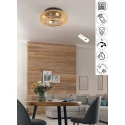 TRIO LEUCHTEN Deckenleuchte "LILLESAND Deckenventilator mit Beleuchtung Fernbedienung Timer 3Stufen", braun, Ø 50,0cm H: 21,5cm, Lampen, Deckenventilator exkl. 4xE27 Leuchtmittel, Sommer- & Winterfunktion