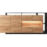 vente-unique 4-türige Kommode mit 4 Nischen und LED-Beleuchtung - Natürliches Licht und Anthrazit - IDESIA