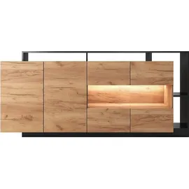 vente-unique 4-türige Kommode mit 4 Nischen und LED-Beleuchtung - Natürliches Licht und Anthrazit - IDESIA