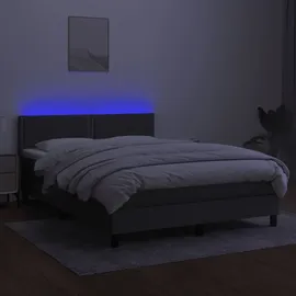 vidaXL Boxspringbett mit Matratze & LED Dunkelgrau 140x200 cm Stoff
