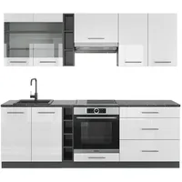 Vicco Küchenzeile Weiß Hochglanz/Anthrazit 235 cm, AP Anthrazit,