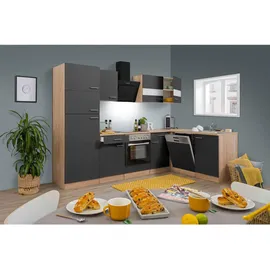 Respekta Winkelküche Merle L-Form 280 x 172 cm grau/eiche sägerau nachbildung