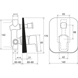 Ravak X070156 - Wannenarmatur Td F 061.20 Unterputz, mit Einbaukörper, Schwarz - Schwarz