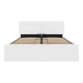 vidaXL Stauraumbett hydraulisch LED 140 x 200 cm weiß