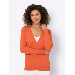 Strickjacke HEINE, Damen, Gr. 48, orange, 100% Baumwolle, unifarben, Langarm, Strickjacken