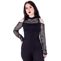 Poizen Industries Shirttop Inez Netzärmel Gothic Netzshirt Punk Net Oberteil Schwarz schwarz M