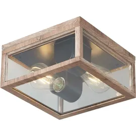 QAZQA Industrielle Deckenleuchte Holzoptik Ip44 2-flammig - Charlois