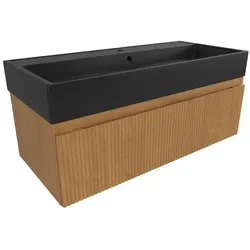 Badezimmerschrank mit Waschbecken SAT Evolution 98x30x44,5 cm honigmatt Eiche SATEVO100DMU2B