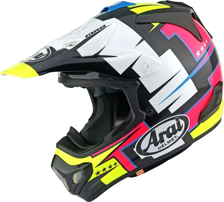 Arai MX-V EVO Battle, casque à croix - Noir/Blanc/Jaune Néon/Rouge - S