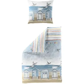 Traumschlaf Seersucker Nordseeküste Blau 155 x 220 cm + 80 x 80 cm
