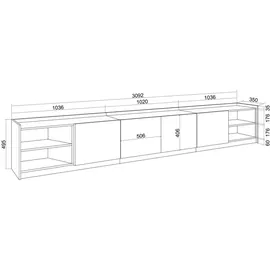 SKRAUT HOME Lowboard 310x50x37 cm Schwarz Holzwerkstoff