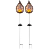 ETC Shop LED Flammen Optik Glas Außen-Solarstrahler 2er Set