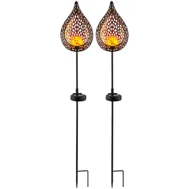 ETC Shop LED Flammen Optik Glas Außen-Solarstrahler 2er Set