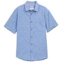 Tom Tailor Herren Regular Fit Kurzarmhemd mit Leinenanteil, blau,