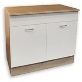 BASIC by Balculina Stella Trading Moderner Spülenunterschrank Küche in Eiche Sonoma Optik, Weiß matt - Geräumiger Küchenschrank mit viel Stauraum - 100 cm