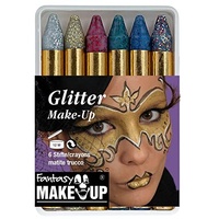 NEU Kinderschminke Karneval Theater-Make-Up / Creme-Schminkstifte auf Fettbasis, in Kunststoffbox, 6 Glitter-Farben