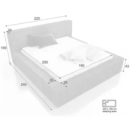 mebloland Polsterbett Schwarz, Textil, 180x200 cm, Schlafzimmer, Betten, Polsterbetten