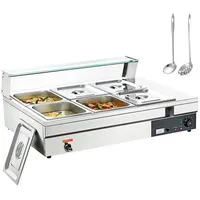 Edelstahl Buffetwärmer - Speisewärmer 1500 W - 6 x 13,2 L Buffetbehälter - 265 x 325 x 150 mm - Heizplatte Verwendbar - Glasdeckel & Ablaufhahn ...