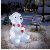 esotec Solarleuchte Eisbär Willy, Solarlampe stehend, Weihnachtsbeleuchtung, Tierfigur Schnee, LED Gartenbeleuchtung, Gartenfigur, Weihnachtsdeko, rot weiß, winterfest, außen, 6500K, H=26cm, 102123