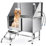 CO-Z Professionelle Hundepflegewanne 50'' Haustierbadewanne aus 304 Edelstahl großer Hundepool mit Entwässerungsrohr für von kleine bis große Hunde und Katzen 115kg für den Innen- und Außenbereich