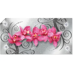 Wandbild ARTLAND "rosa Orchideen auf Ornamenten", pink (farbe bild(er): pink), B:100cm H:50cm, Bilder, als Alubild, Outdoorbild, Leinwandbild, Poster, Wandaufkleber