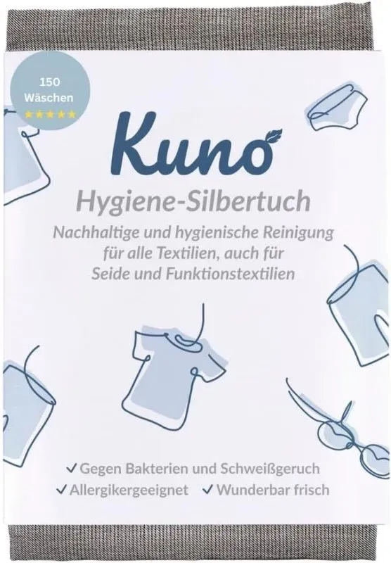 Kuno Hygienic Rinser Silver Cloth for Washing Machine, Antibacterial Silver Ion Cloth Against Sweat Odour, Alternative to Hygiene Rinser & Disinfectant Detergent, Up to 150 Uses