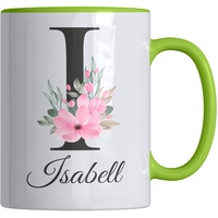 Creativgravur - Tasse mit Buchstaben - Kaffeetasse personalisiert mit Name & Buchstabe + türkisches ABC - Grün - besondere Tasse als Geschenkidee - Tasse mit Namen - hochwertige Buchstaben Tasse