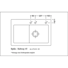 Villeroy & Boch Subway 45 rechts crema + Excenterbetätigung