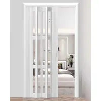 ZIMGOD Weiße Falttür mit Griff und Klarem Acrylfenster, Kunststoff-Schiebetür Faltbares Tor, 203cm Hoch Magnetische Falttür für Den Wohnschrank (40x80in (101.5x203cm))