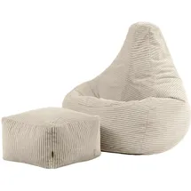I.C.O.N. Icon Dalton Sitzsack mit Hocker Cord, Beige, Gaming Sitzsack Erwachsene mit Füllung, Bean Bag, Cord Sessel, Lounge Sessel, Lounge Stuhl, Schlafzimmer, Wohnzimmer, Wohnzimmer Möbel