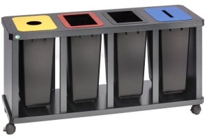 VAR Wertstoff-Sammelstation "Tetris", 4 KS-Behälter á 58 Liter, Struktur-Pulverbeschichtung auf Polyester-Basis für optimalen Oberflächenschutz, Maße: 670 x 1570 x 520 mm (H x B x T)