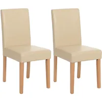 MCW 2er-Set Esszimmerstuhl Stuhl Küchenstuhl Littau ~ Leder, creme,