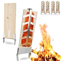 Monucep Flammlachsbretter 4er Set – Tannenholz Räucherbrett mit Edelstahl-Halterung (5-Fach verstellbar) – ideal für Feuerschalen & Kugelgrills – Lachsbretter zum Grillen und Räuchern