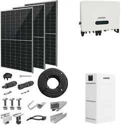 PV-Komplettanlage 10 kWp mit AXITEC Wechselrichter 10 kW + Stromspeicher 6,7 kWh, 24 Solarmodulen silver frame & Montagesystem Aufdach (* 0% MwSt. gem. §12 Abs. 3 UstG)