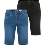 Arizona Jeansshorts "Doppelpack Denimshorts", Herren, Gr. 34, N-Gr, blau used, schwarz, Denim/Jeans, Obermaterial: 82% Baumwolle, 17% Polyester, 1% Elasthan, unifarben, regular fit kniefrei, Jeans Jeansshorts, Regular-Fit, gerade geschnittenes Bein
