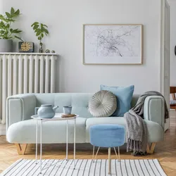 Rebecca Mobili Fußbank mit Holzfaser- und blauem Samt