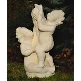 Casa Padrino Jugendstil Wasserspeier Skulptur Kinder mit Fisch Sandfarben H. 74 cm - Elegante Wasserspeier Stein Figur - Barock & Jugendstil Garten Deko Accessoires
