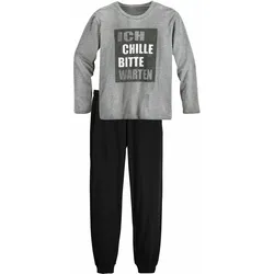 AUTHENTIC LE JOGGER Pyjama, (2 tlg., 1 Stück), Schlafanzug mit Spruch "Ich chille bitte warten" AUTHENTIC LE JOGGER meliert-grau-schwarz 182