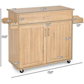 Costway Küchenwagen mit Rollen Aus Holz Natur 116 x 40 x 85 cm