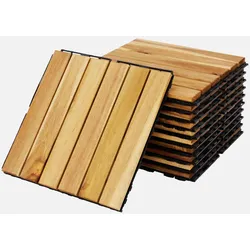 10 Terrassenplatten aus Akazienholz mit Längsmuster und Stecksystem - Sarrafo