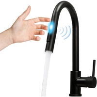 Touch On Sensor Wasserhahn Schwarz Küchenarmatur mit Ausziehbarer Brause, 360° Drehbar Spültischarmatur, Einhand-Spültischarmatur, Mischbatterie Küche mit 2 Wasserstrahlarten, Sprudel und Spray