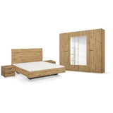 Rauch Möbel Florenz Schlafzimmer, Eiche Artisan, Holz, bestehend aus Bett mit Liegefläche 180x200 cm inklusive 2 Nachttische und Drehtürenschrank mit Spiegel BxHxT 226x210x54 cm