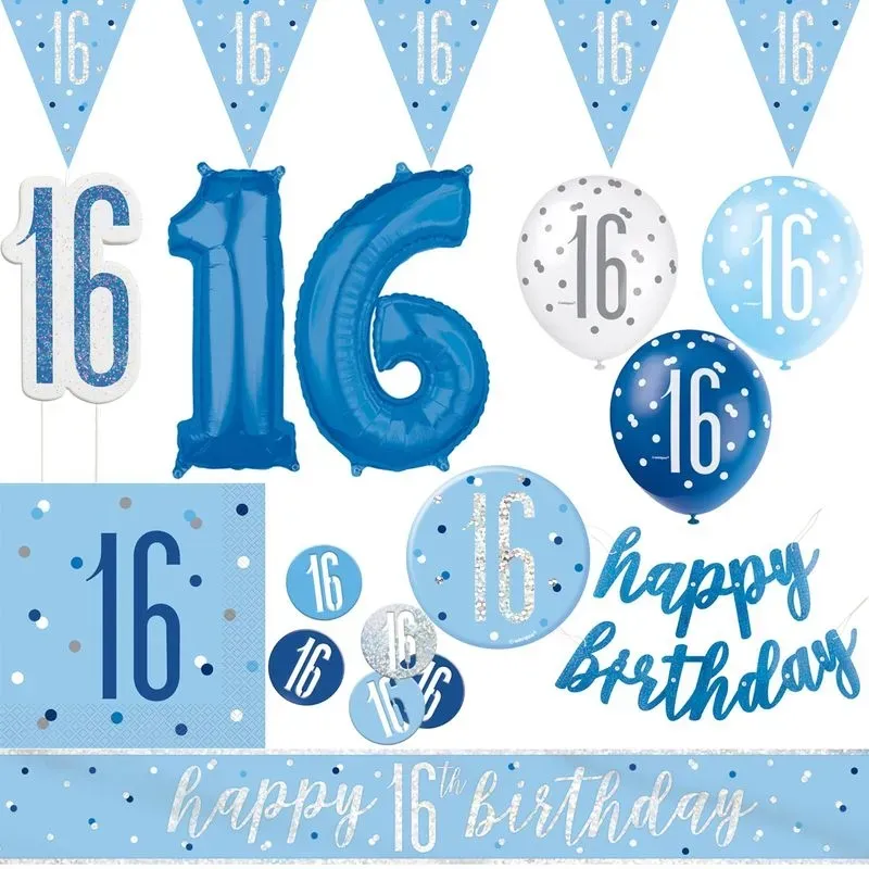 16. Geburtstag Partydeko blau Junge hellblau Geburtstagsparty Artikel Set